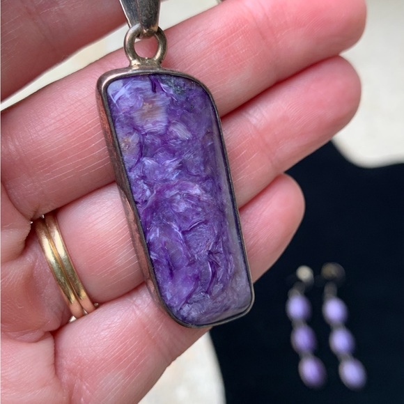 Charles Albert Purple Stone & Sterling Silver Necklace Pendant Earring 925 Italy - Picture 10 of 10